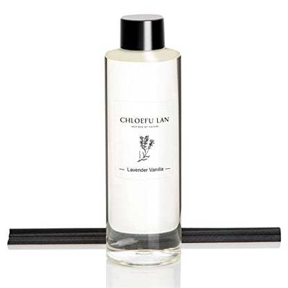 Chloefu LAN Lavender Reéd Diffuser Refill 200ml/6.76 fl oz Natural Essential Lavender Scented Oil - Best for Aromatherapy, SPA and Home, 0% Alcohol, Fresh & Long Lasting, Free Set of Diffuser Sticks - color: Lavender Refill