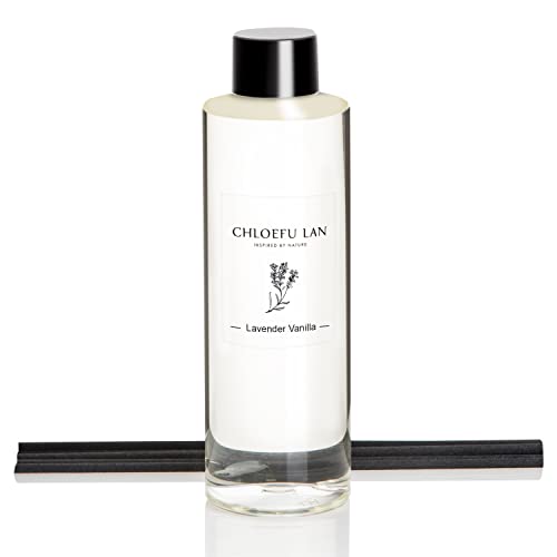 Chloefu LAN Lavender Reéd Diffuser Refill 200ml/6.76 fl oz Natural Essential Lavender Scented Oil - Best for Aromatherapy, SPA and Home, 0% Alcohol, Fresh & Long Lasting, Free Set of Diffuser Sticks - color: Lavender Refill