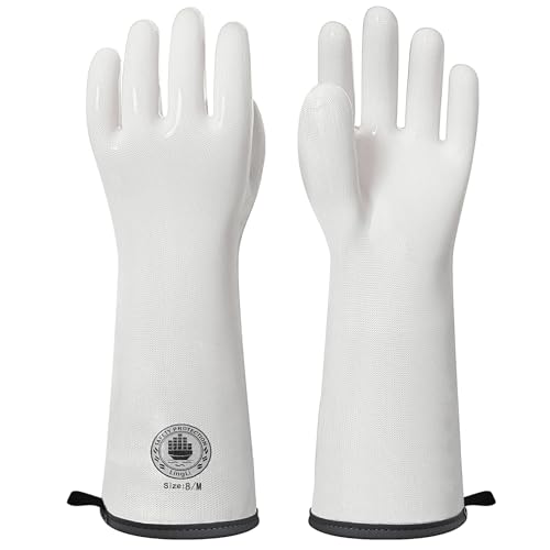 15" Long Silicone Oven Gloves, Heat Resistant Kitchen Oven Mitts (8/M) | Food Grade Waterproof Silicone Gloves for Cooking, Grilling & Smoker Barbecue, Sourdough Baking - color: White Extra Long, size: 8/M