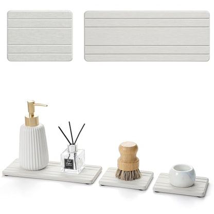 3 Pack Diatomite Stone Sink Tray, Water Absorbing Mat for Kitchen & Bathroom Counter, Quick Dry Soap Dish Makeup Vanity Caddy,Sponge Holder Organizer, Beige - 2pcs of 4.5"x 3.5" and 1pc of 9"x 3.5" - color: 3 Pcs - Beige - 1pc of 9"x 3.5" and 2pcs of 4.5"
