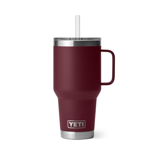 YETI Rambler 35 oz Tumbler with Handle and Straw Lid, Travel Mug Water Tumbler, Vacuum Insulated Cup with Handle, Stainless Steel, Wild Vine Red - color: Wild Vine Red, style: 35oz