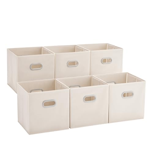 MAX Houser 6 Pack Foldable Fabric Storage Bins with Handles, Beige 12 inch | foldable cube storage bins with dual carry handles. 12"x12"x12" size fits cube closet organizers.Closet & Bedroom Organizer - color: 1 beige