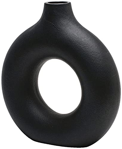 CEMABT Black Donut Vase Hollow Ceramic Vase for Flowers Handmade Minimalist Boho ins Style Modern Home Decor for Wedding Dinner Table Party Living Room Office Bedroom - color: Black, size: Small (1-Piece)