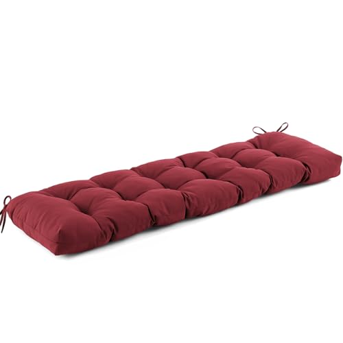 IASEAHK Outdoor Bench Cushion 48x18x5 Inch, Waterproof & Fade-Resistant Patio Furniture Cushions, Tufted Memory Foam Indoor/Outdoor Cushions for Couch Swing with Non-Slip Backing & Straps, Burgundy - color: Burgundy, size: 48x18x5 Inch