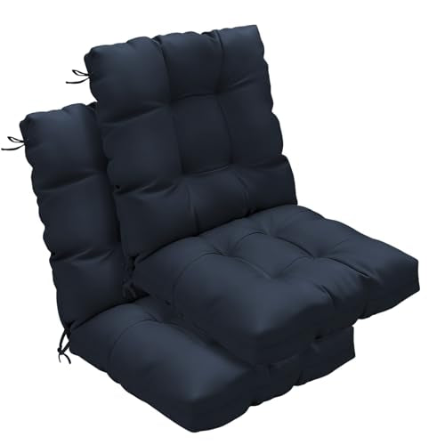 Outdoor Chair Cushions 42x21x4 Inch Set of 2, Dark Blue | Patio Cushions for Dining Rocking Chairs, High Back Soft Seat Pad with Ties, Waterproof Fade Resistant, Indoor Outside Use - color: Dark Blue