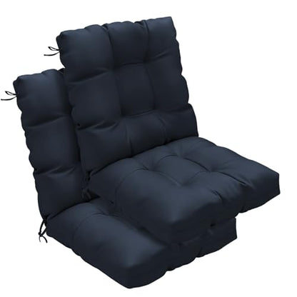 Outdoor Chair Cushions 42x21x4 Inch Set of 2, Dark Blue | Patio Cushions for Dining Rocking Chairs, High Back Soft Seat Pad with Ties, Waterproof Fade Resistant, Indoor Outside Use - color: Dark Blue