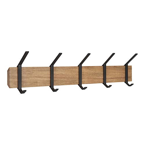 Kate and Laurel Rossmore Farmhouse 5-Hook Wall Hanging Coat Rack, Natural Rustic Wood, Modern Hanging Rack for Coats, Bags, Or Pots and Pans - color: Rustic Brown/Black