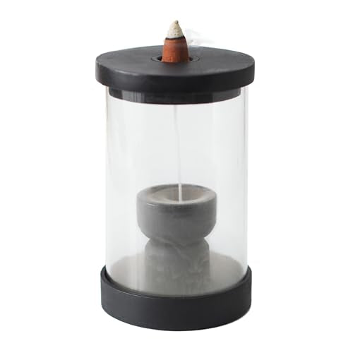 Hosley Black Wood & Glass Backflow Incense Burner Kit with Assorted Backflow Cones, Waterfall Smoke Effect Incense Holder for Aromatherapy, Meditation, Relaxation, Home & Office Décor Gift Set - color: Black