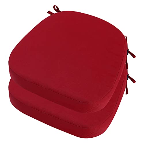 idee-home Outdoor Chair Cushions Set of 2, 19" x 19" D-Shaped | Thick Outdoor Seat Cushions Waterproof Patio Furniture with Ties Dining Pads - color: Red, size: 19 x 19 x 3 Inch