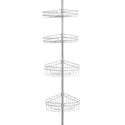 Kenney KN61519 Adjustable Height (5'-9') Spring Tension Metal Corner Pole Shower Caddy with 4 Adjustable Rust-Resistant Basket Shelves, Towel Bars, and Razor Holders for Bathroom Shower, Satin Nickel - color: Satin Nickel