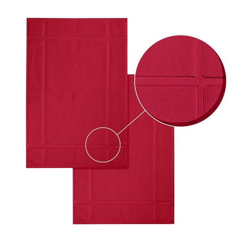 100% Cotton Bath Mat 24x17 Inches, 1350 GSM Thick Plush, Soft Absorbent, Oeko-Tex Certified, Durable Construction– Red - color: Red