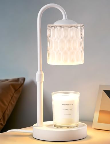 Dimmable Candle Warmer Lamp with Timer, Height Adjustable Electric Candle Wax Warmer, Birthday Gifts for Women Mom, House Warming Gifts New Home Decor, Solid Wood Base, Inner White Glass - color: Inner White Glass