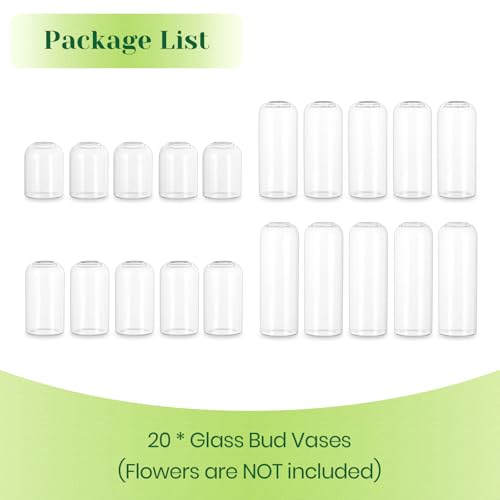 Hewory Glass Bud Vases for Flowers: 20PCS Modern Clear Small Vases Bulk | Centerpieces for Wedding, Party, Events, Floral Arrangement for Home Decor, Tall, Highball, Simple, Medium Bottle