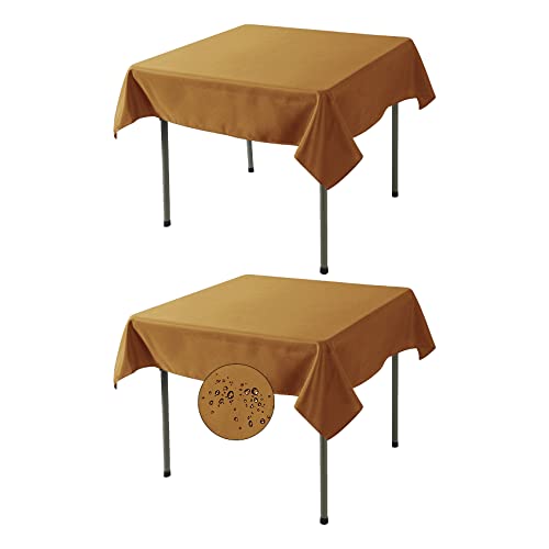 Fokitut 2 Pack Waterproof Square Tablecloth, 52x52 Inch, Stain Resistant and Wrinkle Polyester Table Cloth, Fabric Table Cover for Kitchen Dining, Wedding, Party, Holiday Dinner-Gold - color: Gold, size: 52x52''-2pack