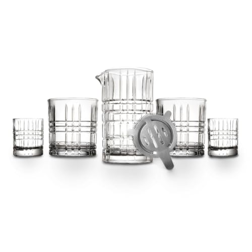 Godinger Whiskey & Rye Set, Bartool Set, – Crystal Mixing Glass, Strainer, Double Old-Fashioned Glasses & Shot Glasses Barware Set for Cocktails, Whiskey, and Bourbon, 6 Piece