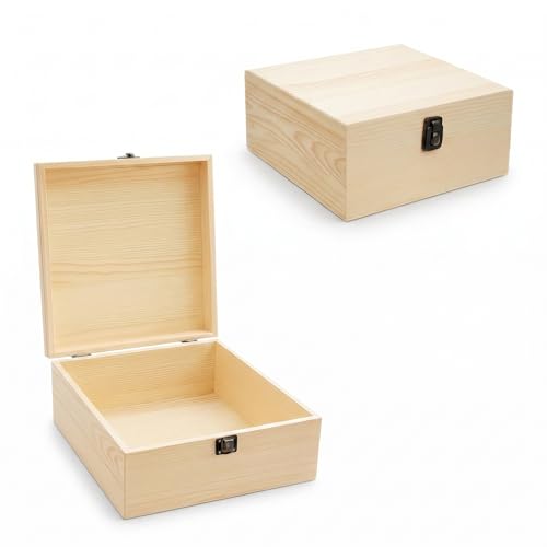 9x9x4 Unfinished Wooden Box with Hinged Lid for DIY Crafts | Natural Poplar Wood, perfect for memory keepsake storage and personalized gift making