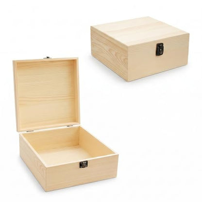 9x9x4 Unfinished Wooden Box with Hinged Lid for DIY Crafts | Natural Poplar Wood, perfect for memory keepsake storage and personalized gift making