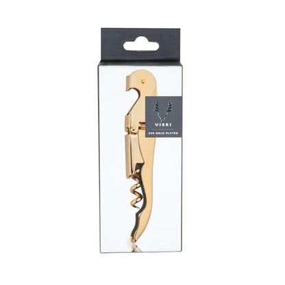Viski 24k Gold Plated Signature Double Hinged Waiter's Corkscrew Wine Opener, Stainless Steel with Built-in Bottle Opener & Foil Cutter for Home Bar, Kitchen, Travel, Gifts for Wine Lovers, Set of 1 - style: Standard