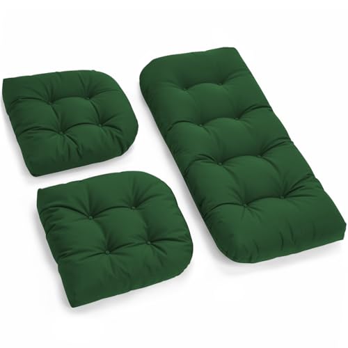 All Weather Outdoor Wicker Chair Cushions of 3 Pieces, Waterproof Outdoor Wicker Chair Cushion for Patio Furniture Loveseat Settee Bench, 1 Loveseat and 2 U-Shaped Thickened Cushions, Green - color: Green