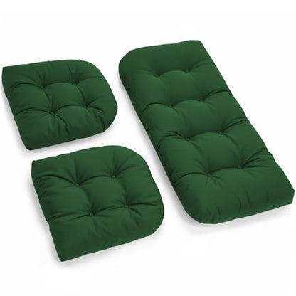 All Weather Outdoor Wicker Chair Cushions of 3 Pieces, Waterproof Outdoor Wicker Chair Cushion for Patio Furniture Loveseat Settee Bench, 1 Loveseat and 2 U-Shaped Thickened Cushions, Green - color: Green