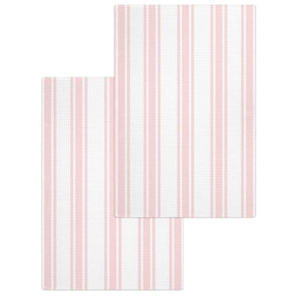 Pink Striped Hand Towels Set, Waffle Weave Kitchen Towels 2 Pieces, Farmhouse Aesthetic Modern Stripes Microfiber Hair Face Bath Tea Towel Absorbent Quick Drying Cleaning Dish Cloths, 15.7"x23.6" - color: Pink, White, Blush, size: 2PCS,15.7"x23.6"