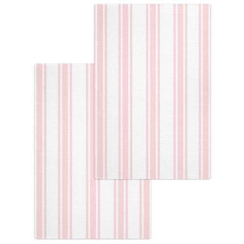 Pink Striped Hand Towels Set, Waffle Weave Kitchen Towels 2 Pieces, Farmhouse Aesthetic Modern Stripes Microfiber Hair Face Bath Tea Towel Absorbent Quick Drying Cleaning Dish Cloths, 15.7"x23.6" - color: Pink, White, Blush, size: 2PCS,15.7"x23.6"