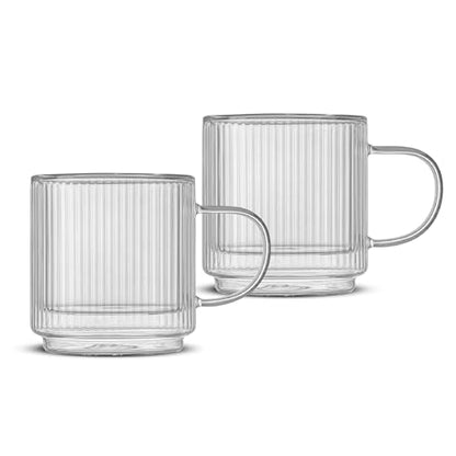 JoyJolt Haven Stackable Fluted Glass Mugs, Set of 2 Ribbed Double Wall Insulated Coffee Cups, 13.5oz Clear Mugs - style: Fluted Mugs
