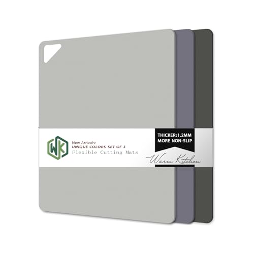 WK Flexible Plastic Cutting Boards for Kitchen, Cutting Board Mats Set of 3, Nonslip Cutting Board for Meat, Thin Cutting Sheets with Hole, Dishwasher Safe, BPA Free, 14.5x11.5" - color: Multi Grey - Large - 3