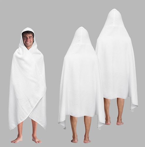 COTTON CRAFT Hooded Bath Towel for Adults – 2 Pack 100% Cotton Bath Sheet | Waffle Weave Oversized 35x70 inch Ringspun Terry Bath Wrap with a hood - Soft Super Absorbent Quick Dry – 450 GSM – White - color: White, size: 2 Pack Hooded Towel