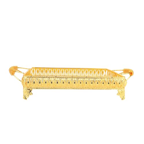 Metal Serving Tray for Food Snacks Fruit, Decorative Rectangle Party Platter, European Style Gold Tray with Raised Edges, Large Serving Dish for Home Decor and