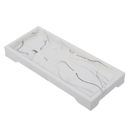 SHINEOFI Marble Design Composite Vanity Tray with Jewelry Organizer and Cosmetics Storage Holder, White Bathroom Countertop Plate for Home Skincare and Toiletries