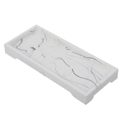 SHINEOFI Marble Design Composite Vanity Tray with Jewelry Organizer and Cosmetics Storage Holder, White Bathroom Countertop Plate for Home Skincare and Toiletries