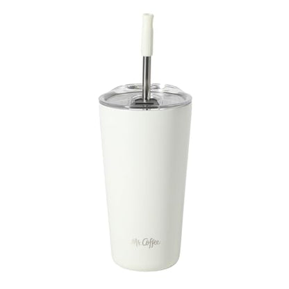 Mr. Coffee Java Quest 16 oz Double Wall Stainless Steel Tumbler with Lid & Reusable Straw, Insulated Thermal Drink Cup for Hot & Cold Beverages, White - color: White