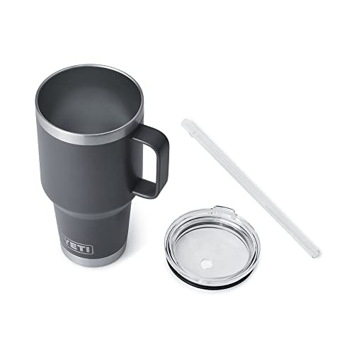 YETI Rambler 35 oz Tumbler with Handle and Straw Lid, Travel Mug Water Tumbler, Vacuum Insulated Cup with Handle, Stainless Steel, Charcoal | Insulated Tumbler with Straw and Lid for Cold Drinks, Cup Holder Compatible, Dishwasher Safe - color: Charcoal, s