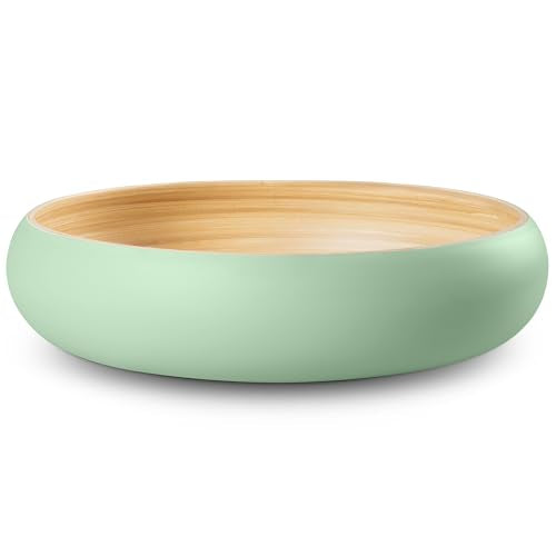 LEXA Bamboo Fruit Bowl for Kitchen Counter, 12 Inch Large & Round, Artisan Lacquered Wooden Fruit Bowl or Candy Bowl, Handcrafted Bamboo Fruit Basket for Kitchen & Home Decor (Sage Green) - color: Sage Green