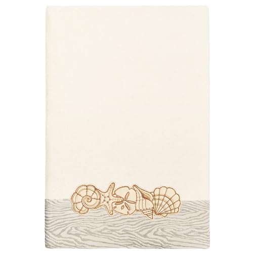 Seaside 4-Piece Luxury Towel Set, Sparkling Seashell Applique, Plush Turkish Cotton, Durable & Quick Dry, Nautical Bath Ensemble, 2 Bath 2 Hand Towels, Beige - color: Beige, size: 2 Pcs Bath 2 Pcs Hand Towel