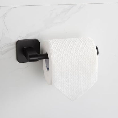 Matte Black Bathroom Accessories Set, 4 Pieces Bathroom Hardware Set, 24 inch Towel Bar, Towel Racks, Robe Towel Hooks, Toilet Paper Holder Wall Mounted Or Self-Adhesive,Stainless Steel and Plastic - color: Matte Black