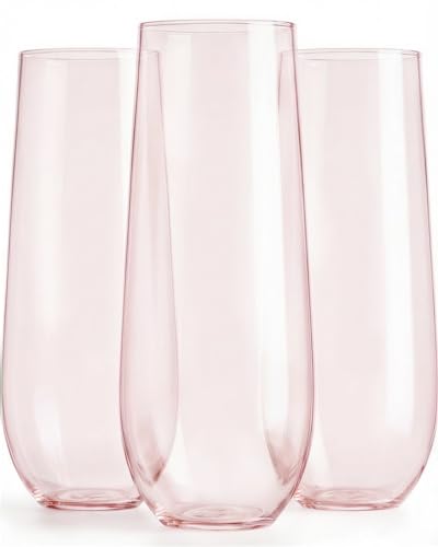 24 Pack Plastic Champagne Flutes, 9 Oz Disposable Wine Mimosa Glasses | Stemless Champagne Flutes Cocktail Glasses, Plastic Party Cups for Bridal Shower Bachelorette Party (Pink) - color: Pink-24 Pack