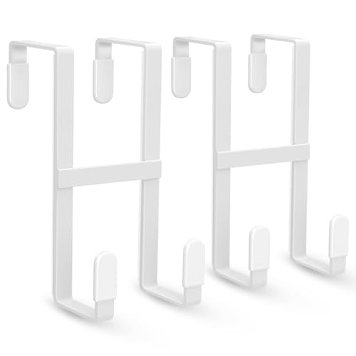 FYY Over The Door Hooks, 2 Packs Double Sided-Hanger Fits Door 1-7/8"White | No Scratch Door Hanger Hook, Heavy Duty No Drill Wall Hooks for Hanging Coats Towels Bags Wreath Kitchen Bathroom 5.12"L - color: White-2pcs, size: 5.12"short