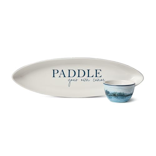 Wake at the Lake 3-D Canoe Chip & Dip Set, Two-Piece Serving Tray with Dip Bowl & Spreading Knife, Durable Design, Lightweight & Easy to Clean, Perfect for Chips, Veggies & Dips