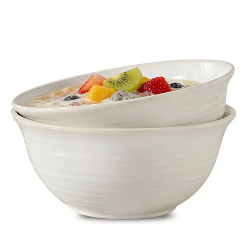 Serving Bowls Set of 2, 60 Ounce Ceramic Large Bowls, Deep Kitchen Bowls for Salad Soup Ramen Pasta Cereal Fruit, Microwave Oven Dishwasher Safe, Ideal for Home Dining & Gifting, Creamy White - color: White, size: 60 Ounce