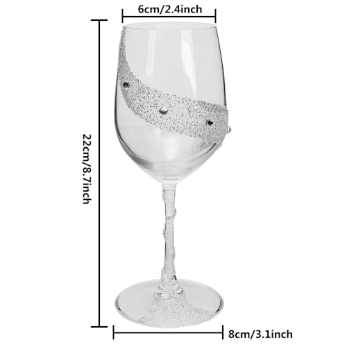 Bling Rhinestone Red Wine Glasses Set of 2 – Elegant Crystal Glass with Artificial Diamonds – 300ml Capacity, Long Stem,Perfect for Red or White,Daily Use,Unique Wedding Anniversary or Birthday Gift.