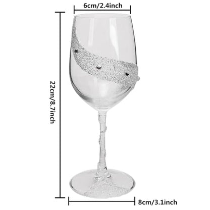Bling Rhinestone Red Wine Glasses Set of 2 – Elegant Crystal Glass with Artificial Diamonds – 300ml Capacity, Long Stem,Perfect for Red or White,Daily Use,Unique Wedding Anniversary or Birthday Gift.