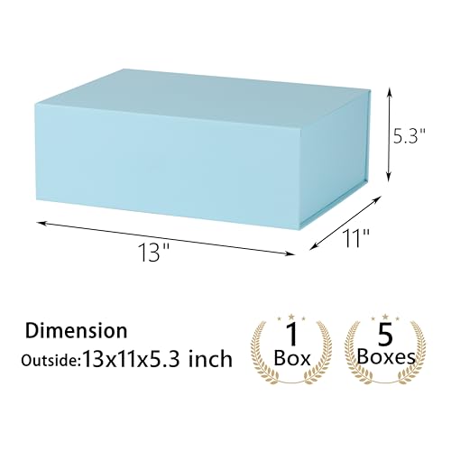 Light Blue Gift Box,13x11x5.3 Large Gift Boxes With Lids For Presents Includes Ribbon And Diy Printable Sticker Paper,Bridesmaid Proposal Box,Magnetic Gift Box For Birthday,Wedding,Graduation - color: 13x11x5.3inch-Light Blue-Pack 5