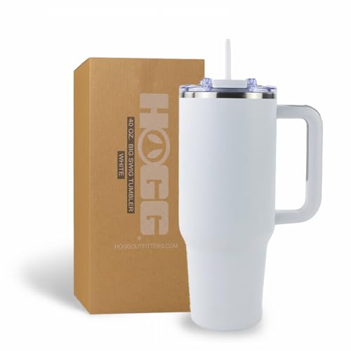 Hogg Big Swig 40oz Tumbler with Handle and Straw - White, 40 oz Tumbler, Insulated Cup with Handle, 40oz Water Bottle with Straw, Thermal Cups, Leak Proof Lid, Travel Mugs, Stainless Steel - color: White