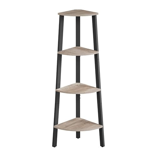 VASAGLE Corner Shelf Stand, 4-Tier Corner Bookshelf, Industrial Ladder Shelf, Plant Stand for Living Room, Office, Kitchen, Greige and Black ULLS034M01 - color: Greige + Black, size: 4 Tiers (13.1"D x 13.1"W), style: Particleboard