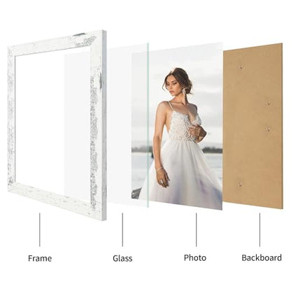 iRahmen 8.5x11 Picture Frame Set of 4, Distressed White Certificate Frame with Real Glass, Wood Photo Frames 8.5 by 11 Diploma Document for Wall Hanging and Tabletop Display - color: Distressed White, size: 8.5X11