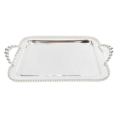 ciciglow European Style Beaded Metal Serving Tray Elegant Mirror Platter for Desserts Jewelry for Home Office Cafes (Silver) - color: Silver