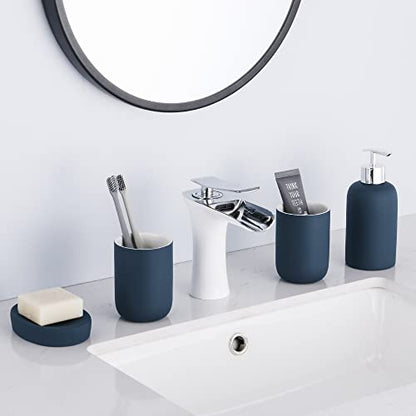 DUFU Blue Bathroom Accessory Set, 4 Pieces, Ceramic | Bathroom Decor, Soap Dispenser, Soap Dish, 2 Tumbler