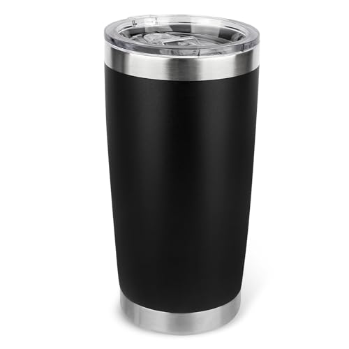 20oz Stainless Steel Tumbler with Lid, Travel Mug - Double Wall Vacuum Powder Coated Cup - Black, 1 Pack - color: Black, size: 1 Pack